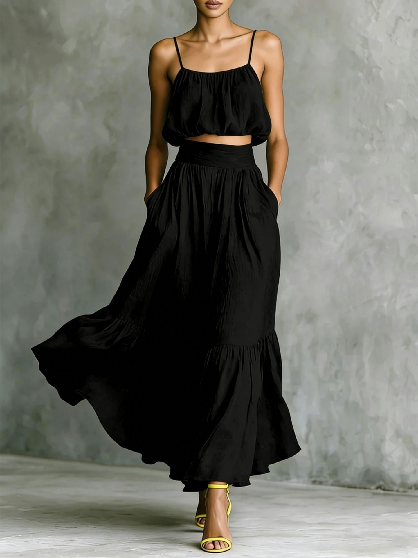 Two-piece High-waist Flared Skirt Set 