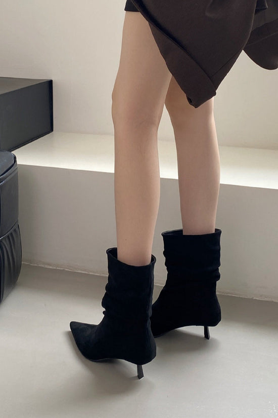 Women's Autumn Winter Pointed Toe High Heel Slimming Mid-Calf Boots 
