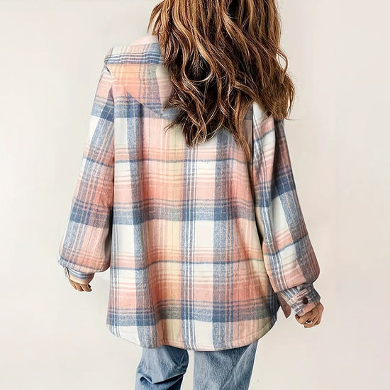 Women's Plaid Button-Up Long Sleeve Jacket CJ US