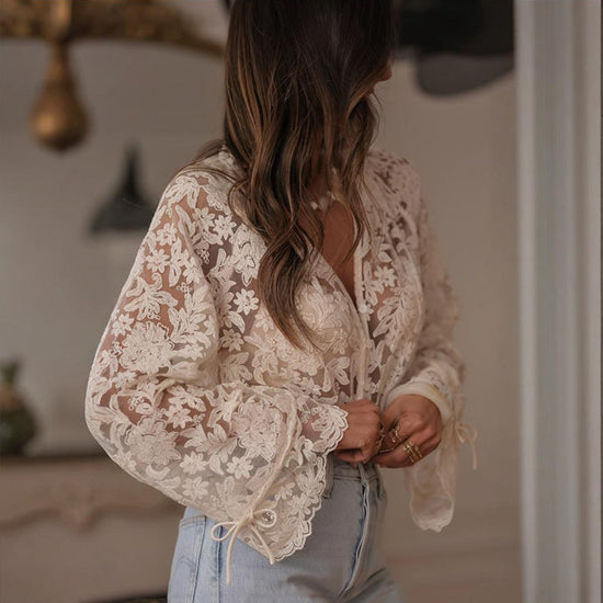Boho Lace Embroidered V-Neck Blouse CJ US