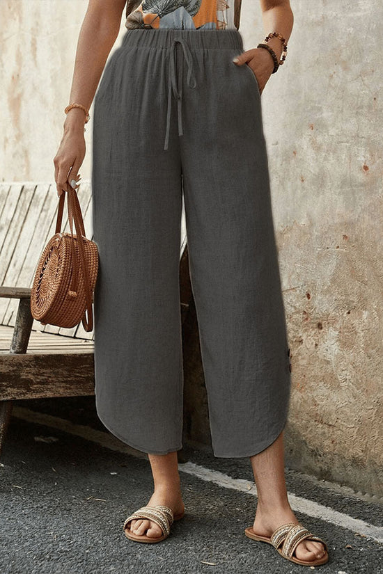 🌿 Women's Cotton-Linen Cropped Drawstring Pants FitiqueFit