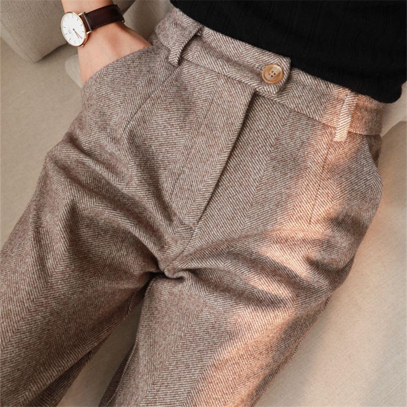 Women's Solid Color Wool-Like Tapered Trousers, Classic Ankle-Length Pants For Office And Formal Wear 