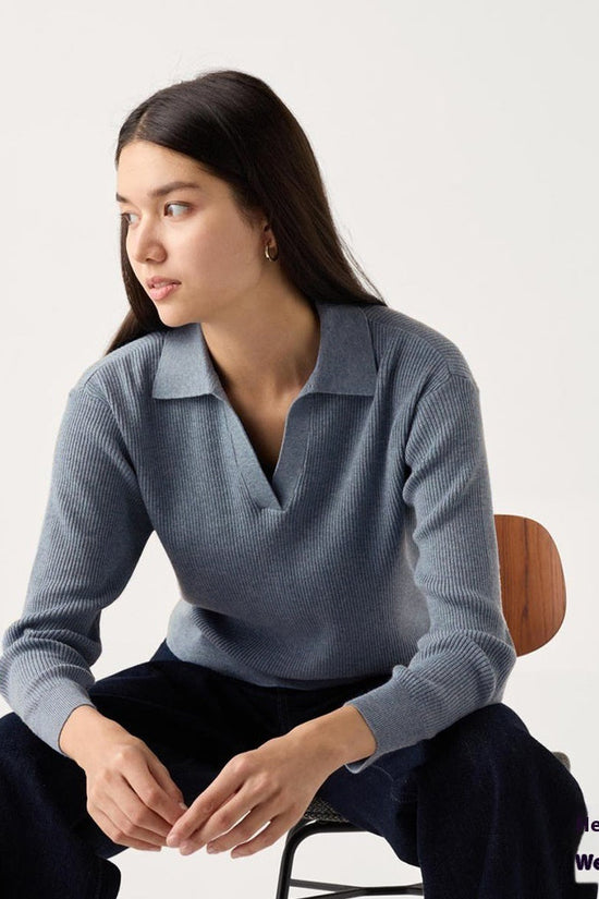 Women’s Ribbed Half-Open Collar Sweater CJ