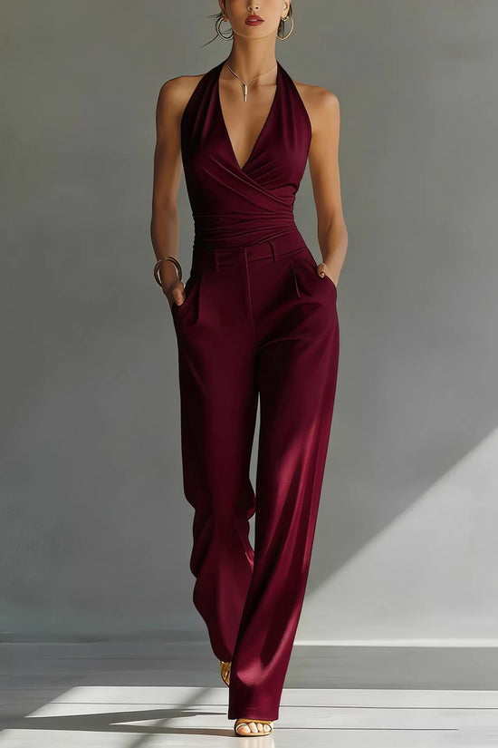 Halter Top And High-waisted Wide-leg Pants Casual Set 