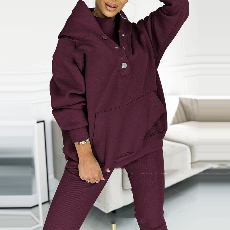 Women's Sports Suit Loose Hooded Sweatshirt & Vest Trousers | Diversi