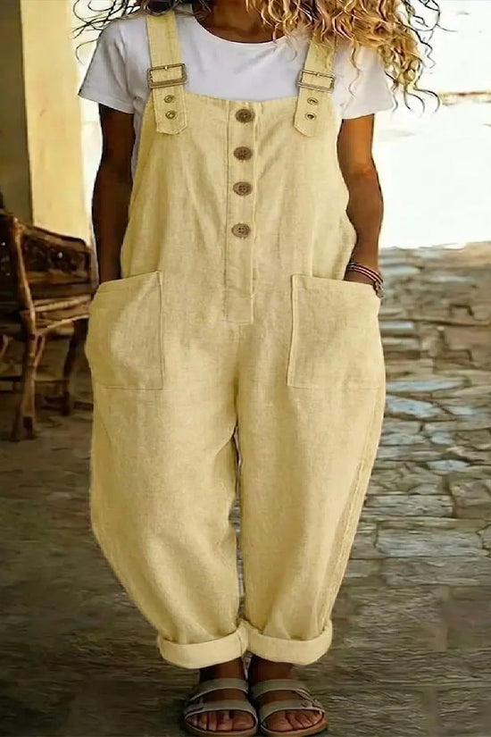 Solid-color Vintage Straight-leg Overalls For Women 