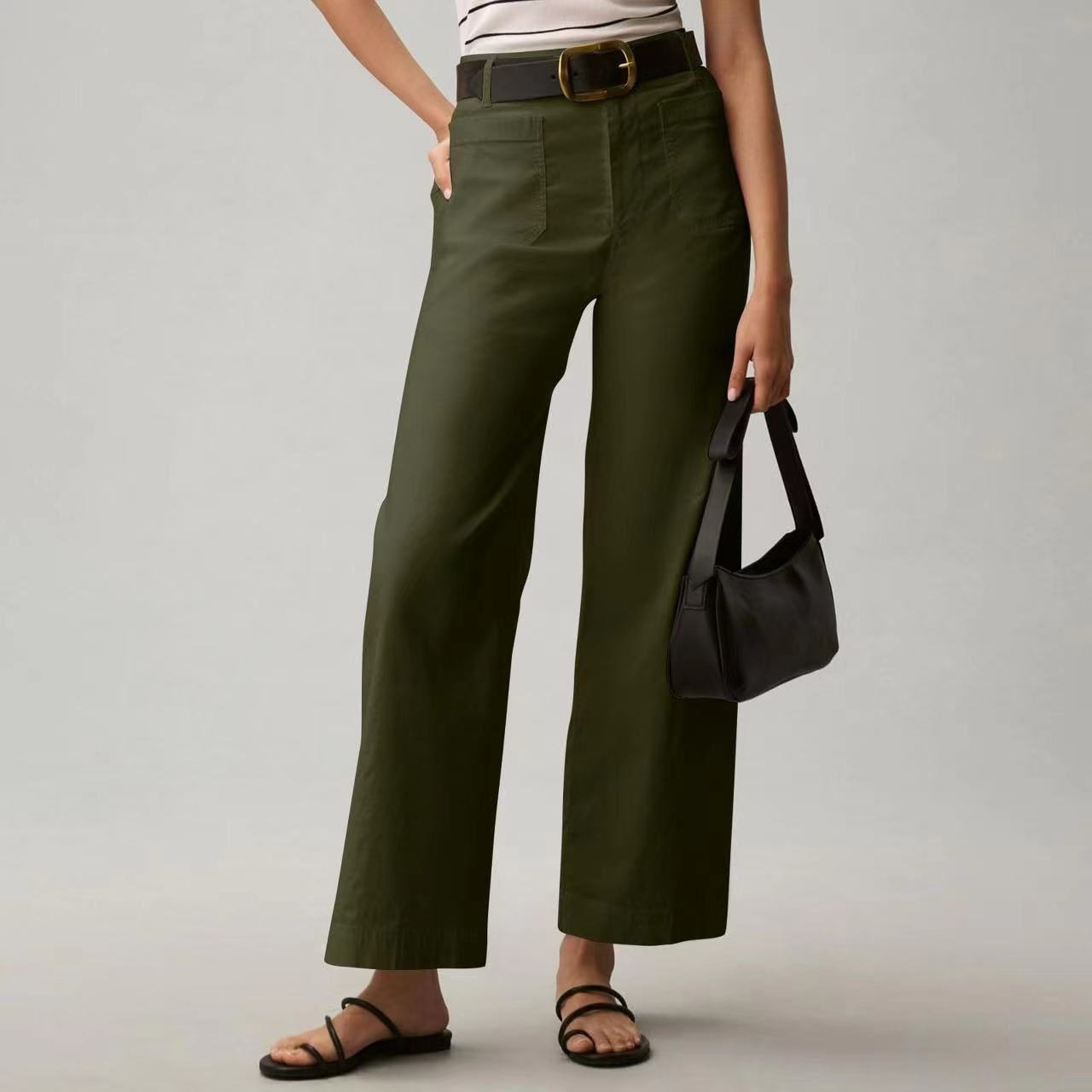 Plus-size High-waisted Slimming Solid-color Suit Pants 