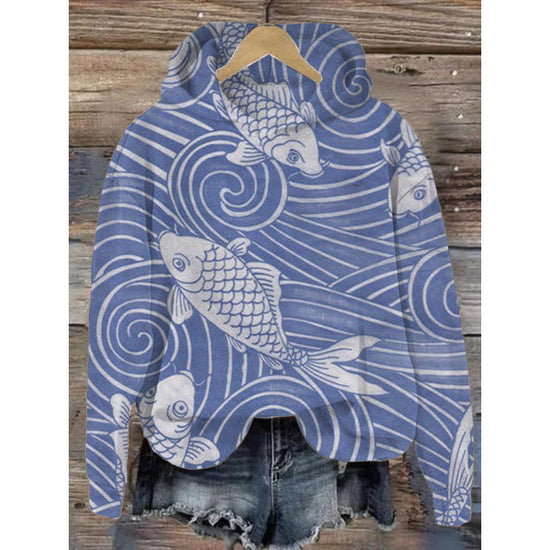 Womens Printed Hooded Long-Sleeve Pullover Sweatshirt 