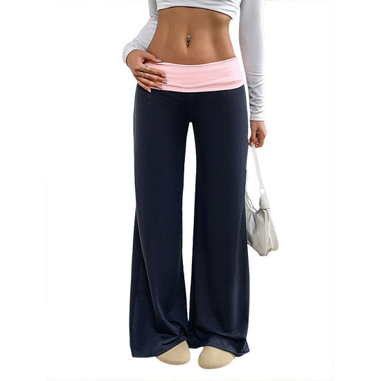 Women's Casual Color-Block Patchwork Wide-Leg Pants 