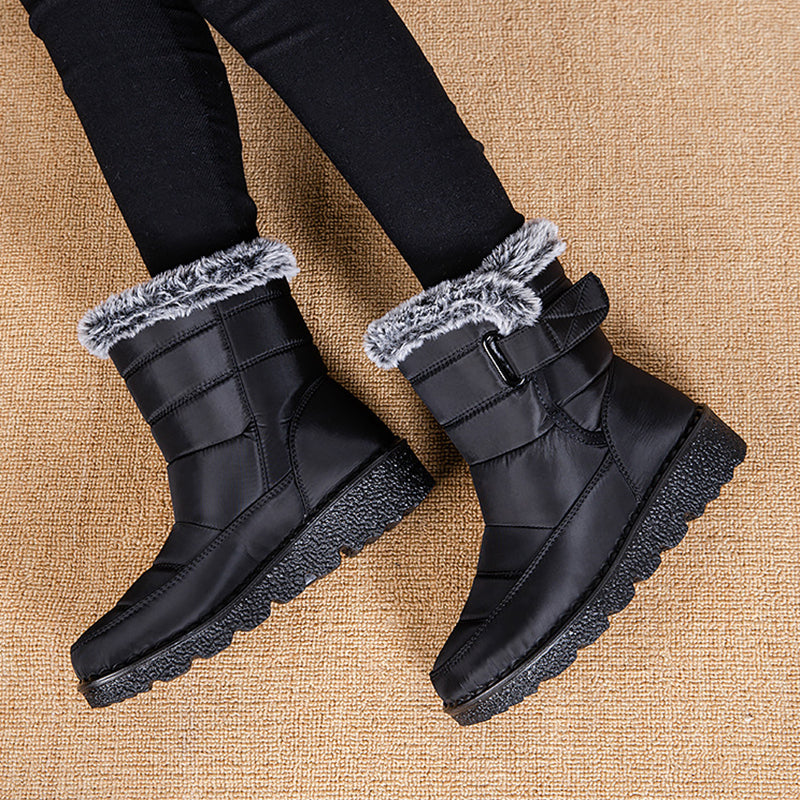 Snow Boots Winter Warm Hook And Loop Fastener Plush Shoes Women Waterproof Low Heels Platform Ankle Boots 