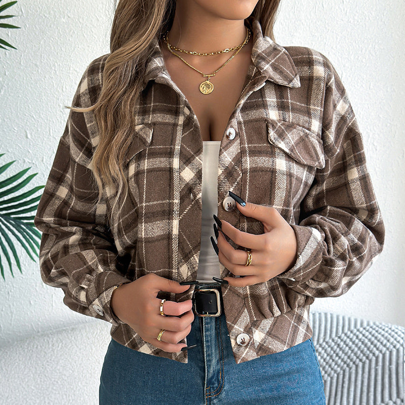 Plaid Shacket – Women’s Long-Sleeve Button-Down Shirt Jacket / Business Casual Top CJ US