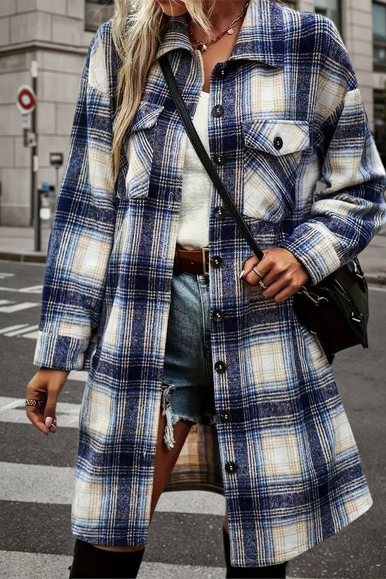 Women's Plaid Shack Set, Oversized Flannel Shirt Jacket And Worn-out Denim Shorts, Paired With Knee High Boots In A 90s Retro Style, A Must-have For Autumn Streetwear CJ US