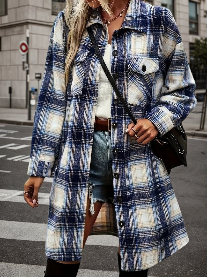 Women's Plaid Shack Set, Oversized Flannel Shirt Jacket And Worn-out Denim Shorts, Paired With Knee High Boots In A 90s Retro Style, A Must-have For Autumn Streetwear CJ US