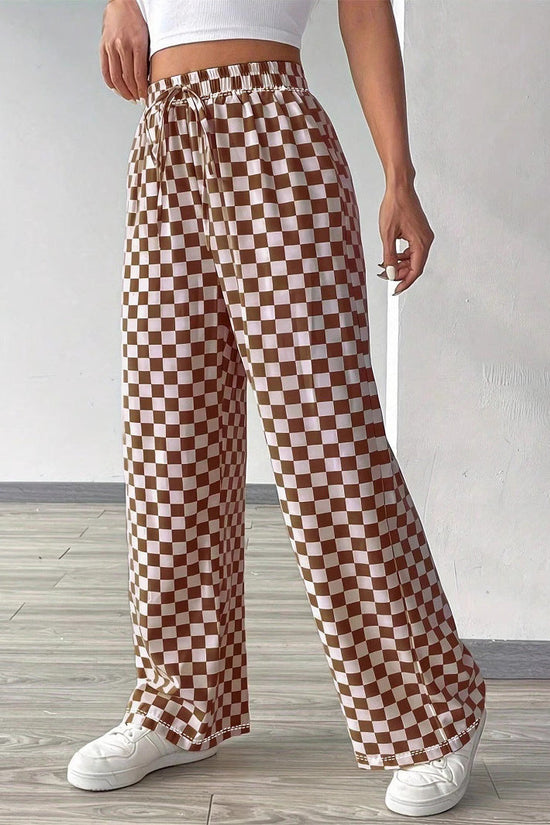 Checkerboard High-Waisted Wide Leg Pants 