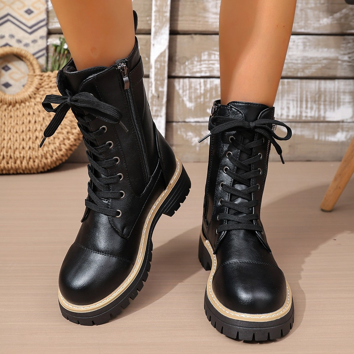 Solid Color Low Heel Mid Boots for Women — Sleek & Comfortable CJ
