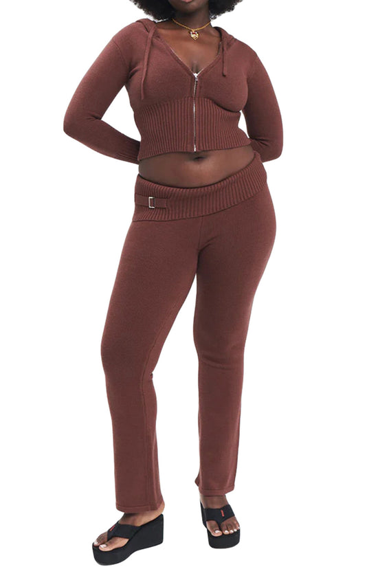 Long Sleeve Sweater & High Waist Long Pants Set | ladies long sweaters