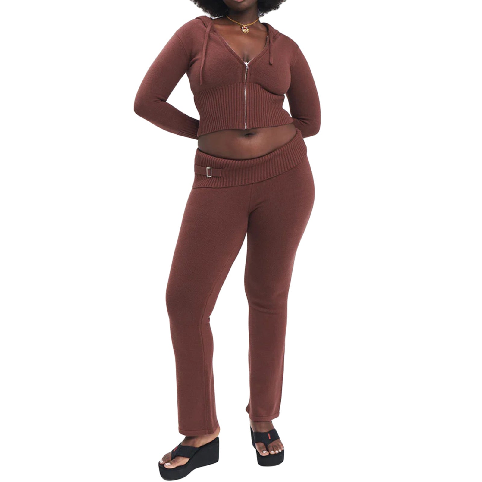 Long Sleeve Sweater & High Waist Long Pants Set | ladies long sweaters
