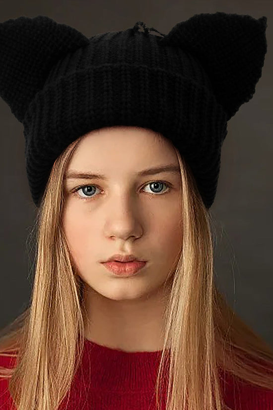 Devil Ears Thickened All Acrylic Knitted Hat 
