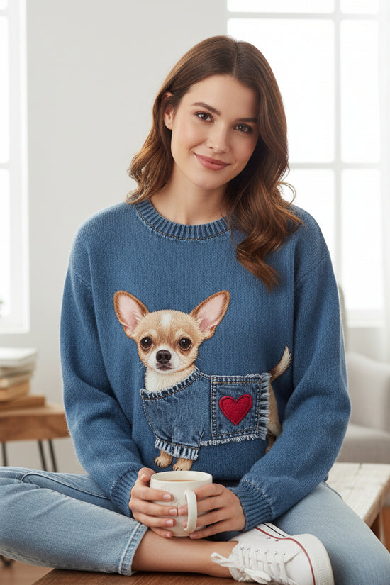 Womens 3D Digital Print Crew-Neck Sweater 