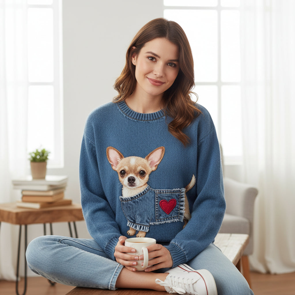 Womens 3D Digital Print Crew-Neck Sweater 