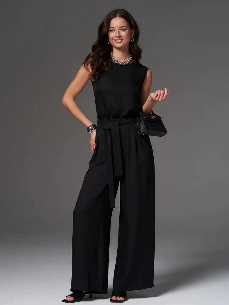 Women's Loose Casual Sleeveless Wide-Leg Pants Set 
