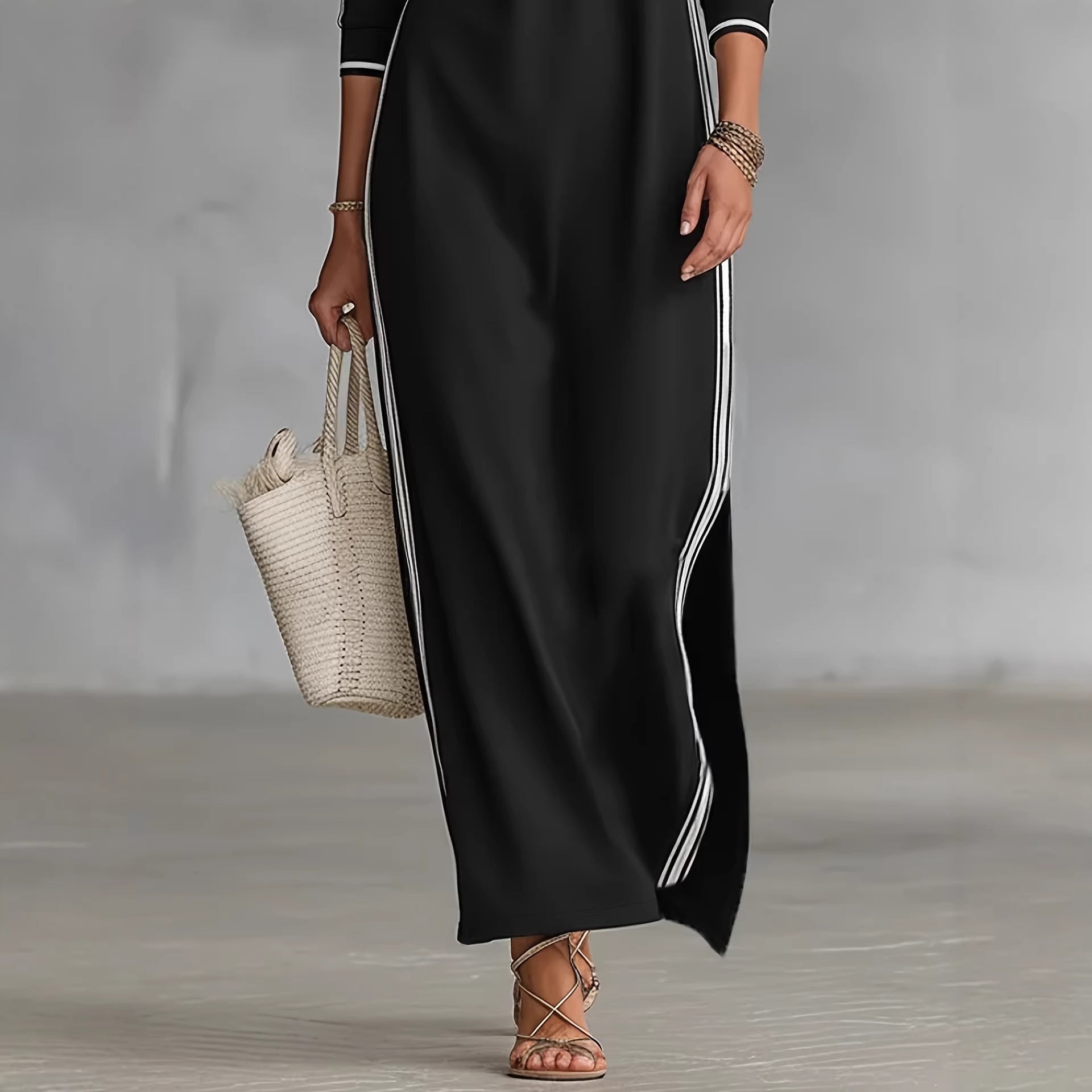 Long skirt women's simple white rolled edge button neck hoodie dress 