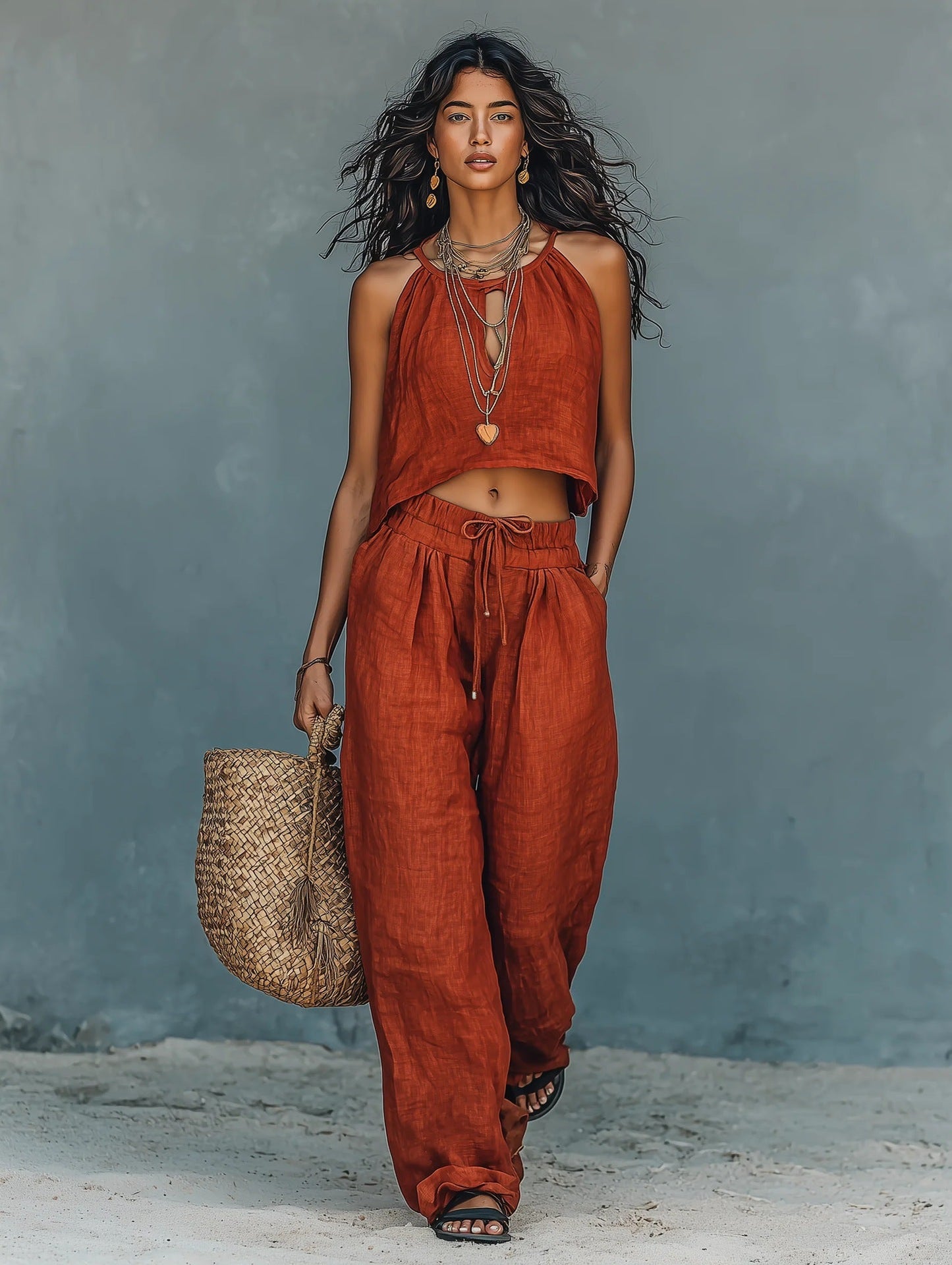 Women's Sleeveless Tank Top And Wide-Leg Pants Set 