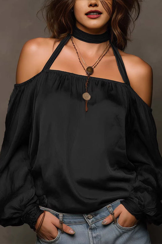 Chic Shoulder-Baring Matte Satin Blouse for Women Fashion Top 