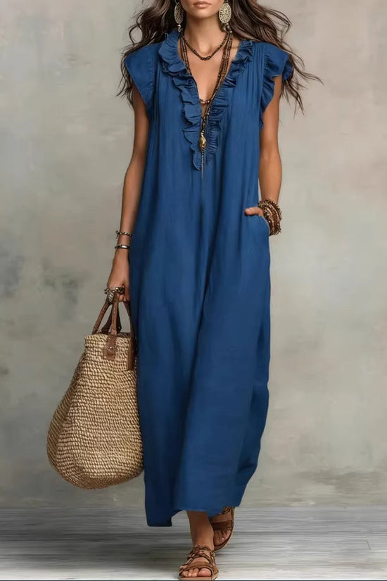 Women's Spring Summer Pocket Ruffle Elegant Dress 