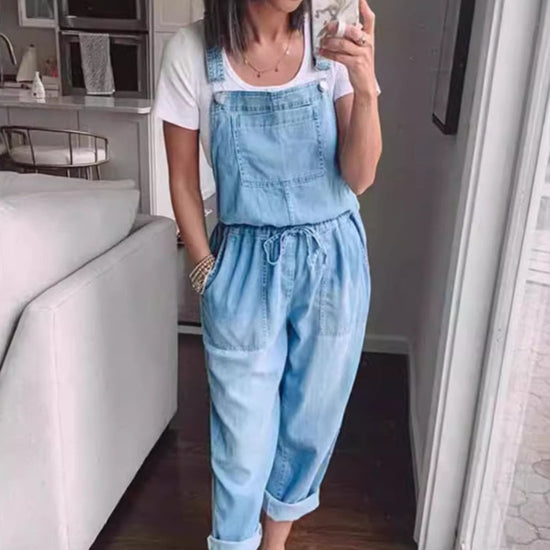 Fashionable Elastic Mid-Waist Jumpsuit Womens Pants 