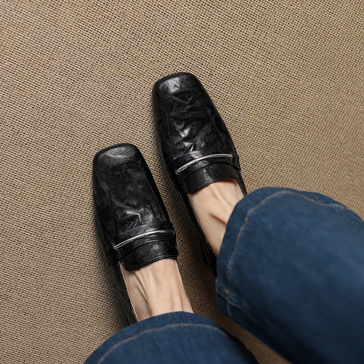 Womens Solid-color Square-toe Chunky-heel Sheepskin High Heels 