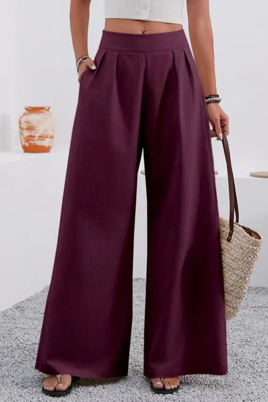 Pocketed High-waisted Fashionable Versatile Wide-leg Trousers Long Pants 