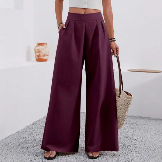 Pocketed High-waisted Fashionable Versatile Wide-leg Trousers Long Pants 