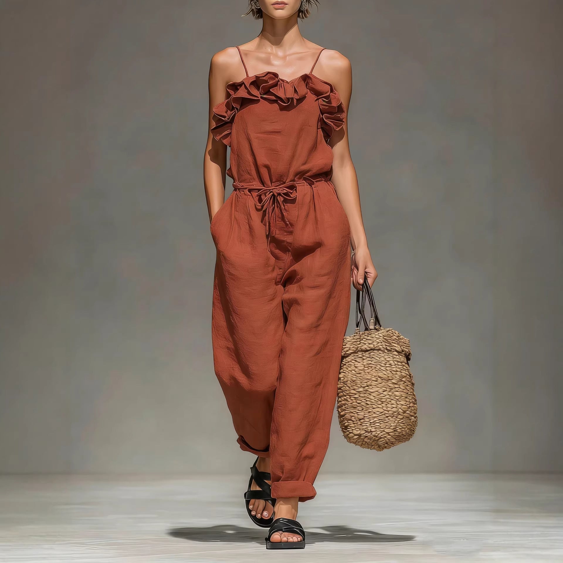 Women's Off-Shoulder Ruffled Wide-Leg Jumpsuit 