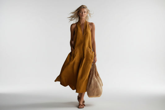 Casual Retro V-Neck Slip Linen Dress 