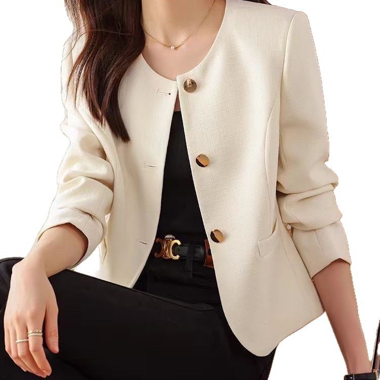 Womens Casual Cropped Jacket With A Crew Neck 