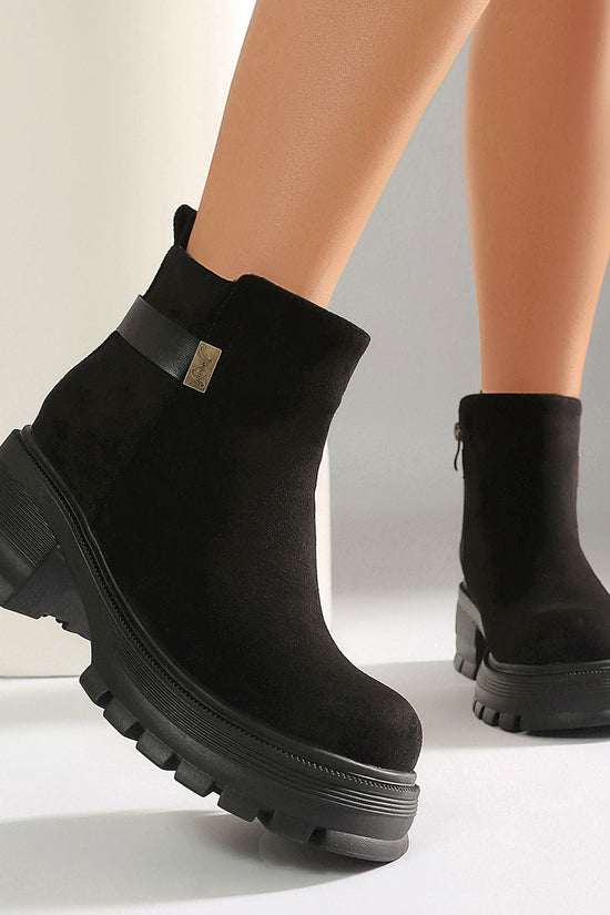 Autumn Winter High Heel Thick Sole 40-43 Large Size Side Zipper Suede Low Cuff Ankle Boots 