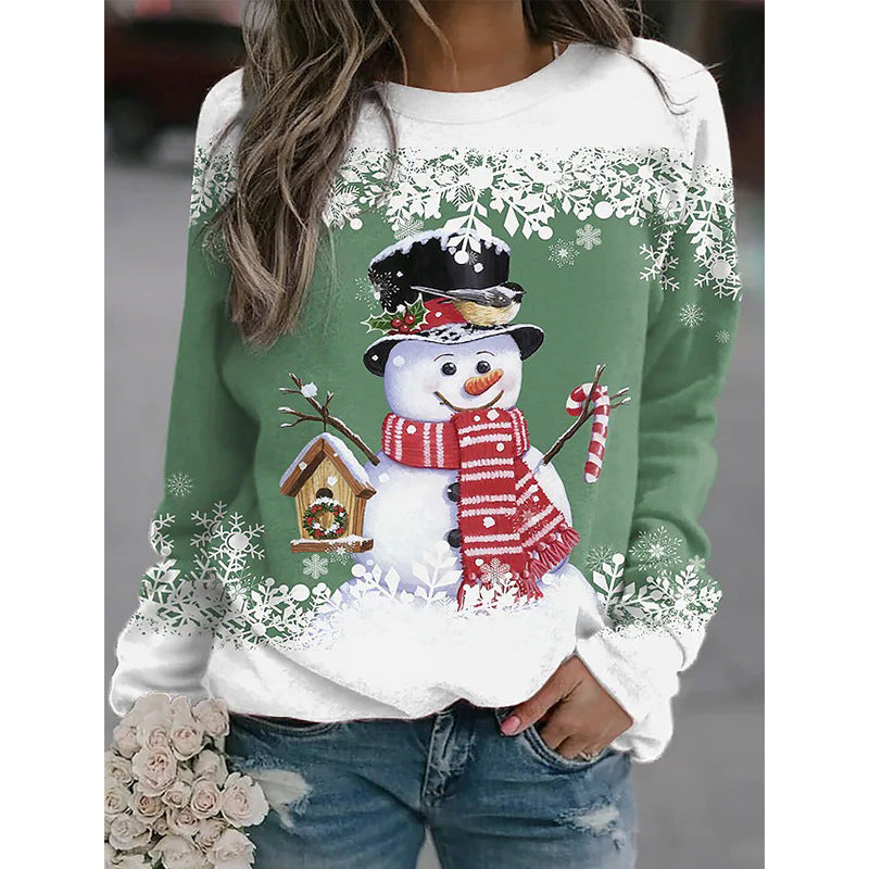 Snowman Printed Panel Loose Sweater CJ