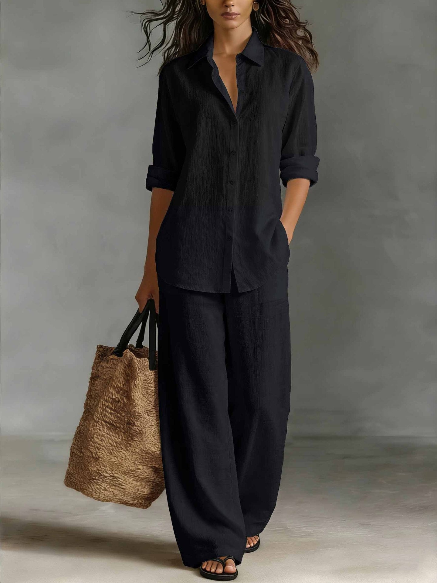 Bohemian Resort Cotton-Linen Top And Pants Set 