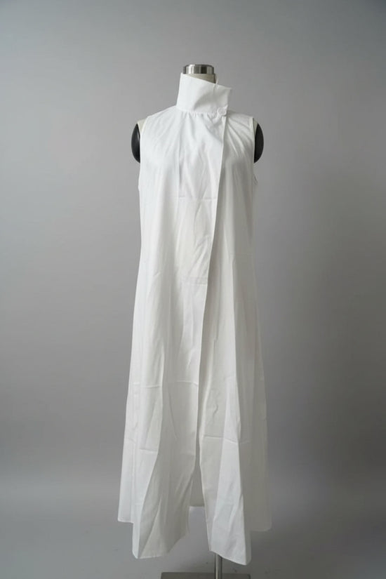 Elegant Sleeveless Long Dress – Stand Collar Office & Casual Dress 