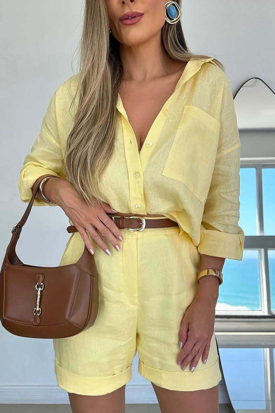 Casual Long-Sleeve Shirt And Shorts Womens Set 