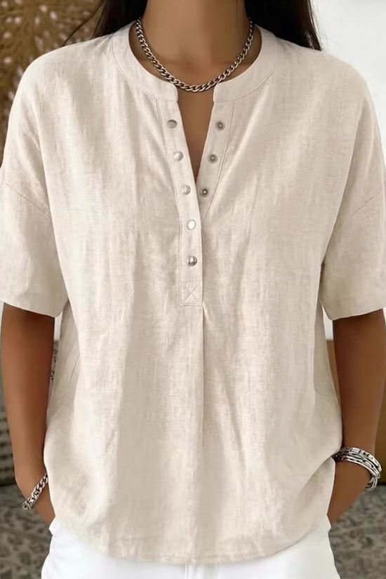 Solid Color Casual Pullover Short-Sleeve Shirt For Women 