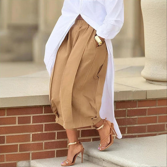 Women's Solid Color Cotton Wide Leg Cropped Pants With Pleats & Pockets - Spring Summer Fashion Comfortable Loose Trousers CJ US