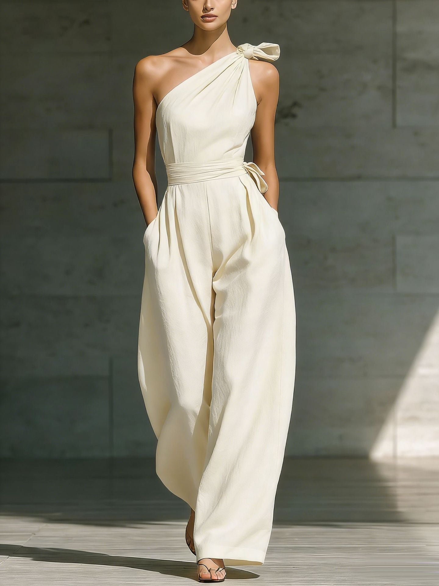 Sleeveless shoulder cinched jumpsuit 