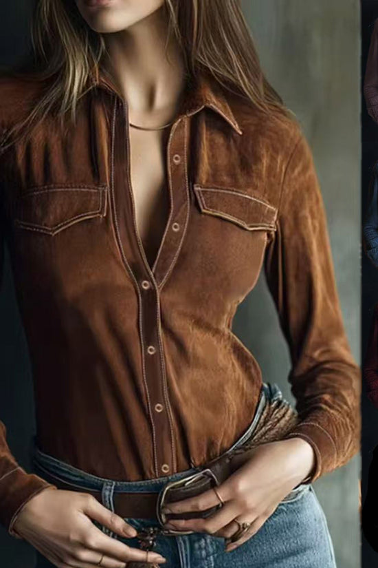 Women's Long-sleeve Deerskin Velvet Blouse 