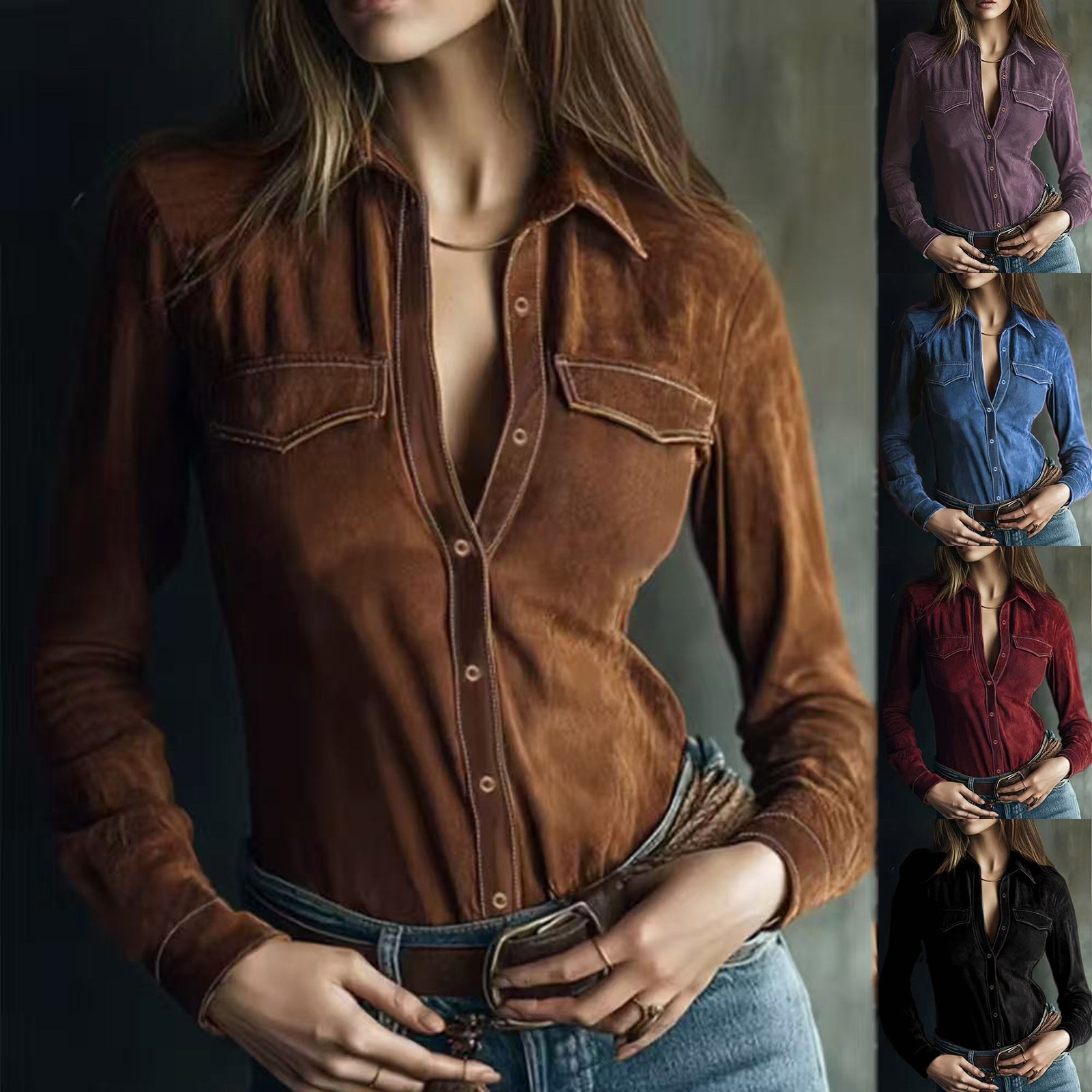 Women's Long-sleeve Deerskin Velvet Blouse 