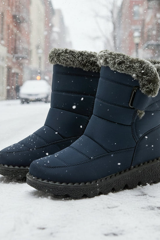 Snow Boots Winter Warm Hook And Loop Fastener Plush Shoes Women Waterproof Low Heels Platform Ankle Boots 