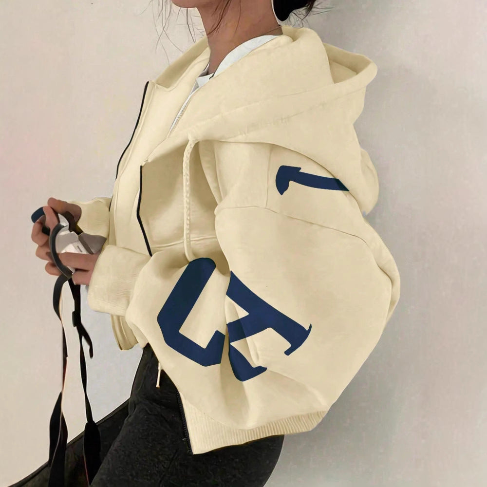 Long-sleeve Zip-up Casual Sweatshirt With A Printed Design 
