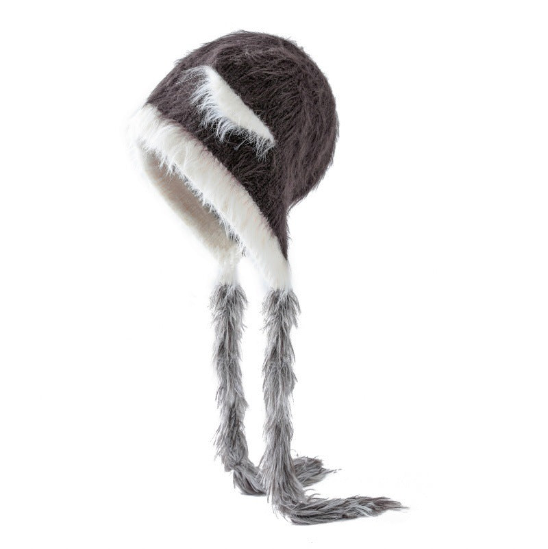 Cat Ears Mink Wool Ear Protection Color Matching Woven Hat Knitted Hat CJ