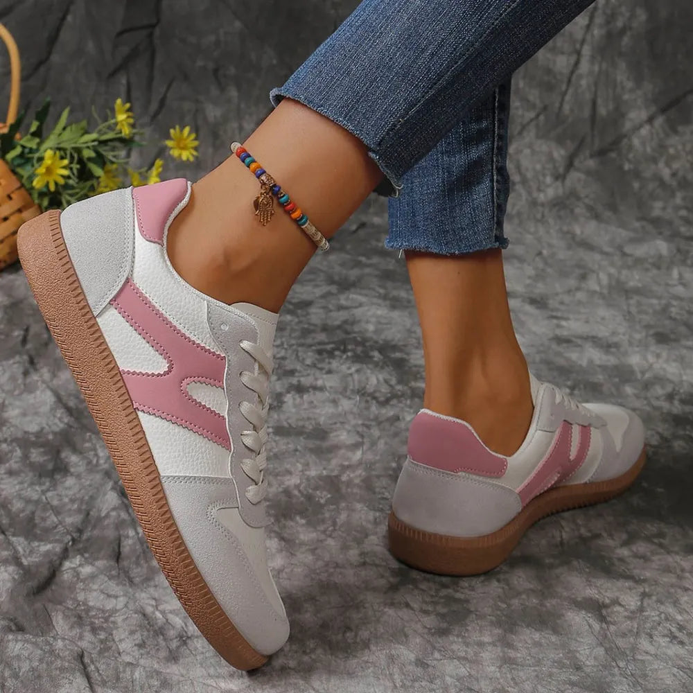 Contrast Lace Up Round Toe Flats Sneakers 